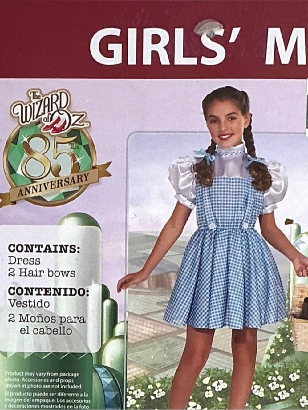 Wizard of Oz Dorothy Costume Dress Blue White Gingham Hair Bows Girls Medium 7-8 - Picture 16 of 16